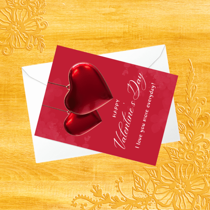 2 Hearts Valentines Day Card- Sweet Charming Romantic- I Love You More