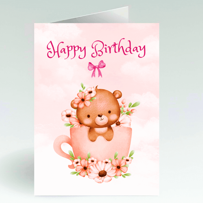 Cute Sweet Happy Birthday Card- Winsome Lovable Teddy Bear