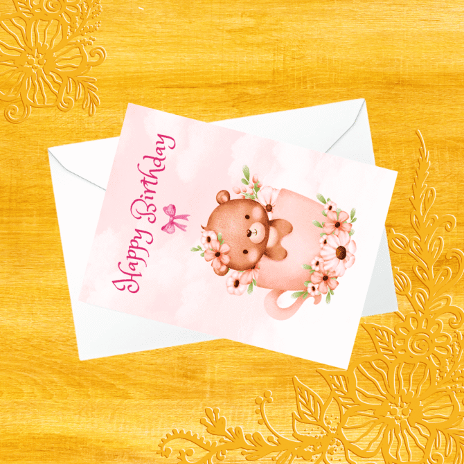 Cute Sweet Happy Birthday Card- Winsome Lovable Teddy Bear