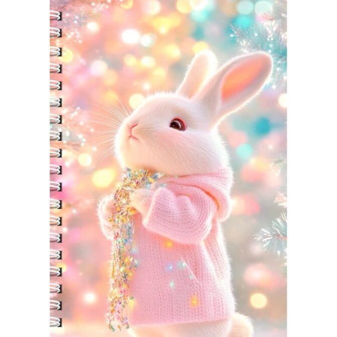 Cute Winter Bunny Diary/  Magical Kawaii Rabbit Journal/  Pastel Pink Notebook A5
