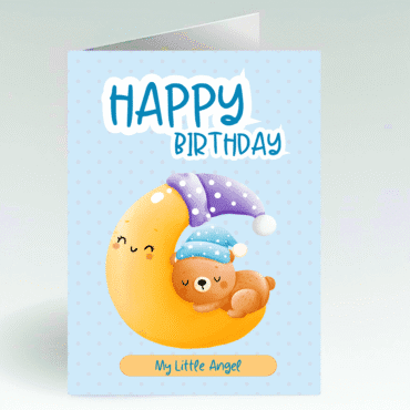 Cutesy Cute Birthday Card- with Sweet Lovable Baby Teddy Bear/ Little Angel Birthday Card