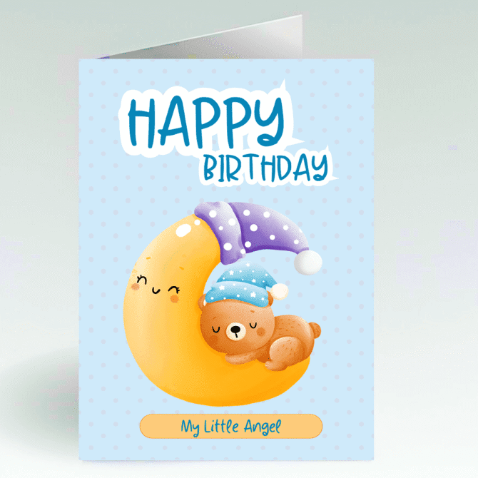 Cutesy Cute Birthday Card- with Sweet Lovable Baby Teddy Bear/ Little Angel Birthday Card