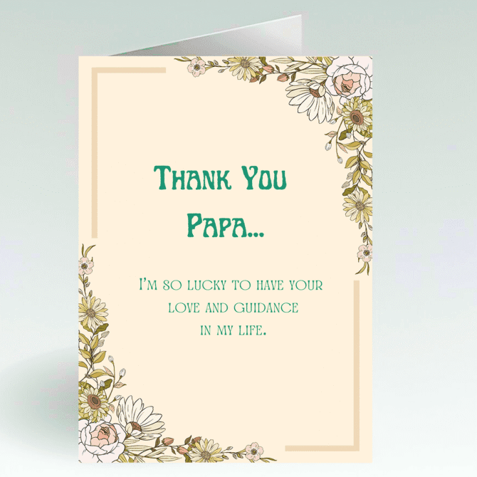 Elegant Sophisticated Thank You Papa Card- Decent Graceful Beautiful