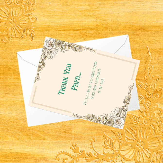 Elegant Sophisticated Thank You Papa Card- Decent Graceful Beautiful