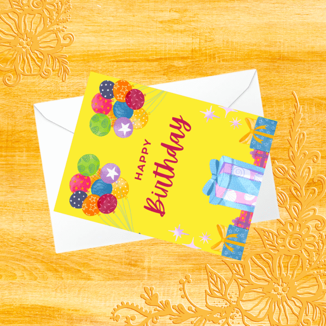 Funky Colorful Birthday Card- Yellow