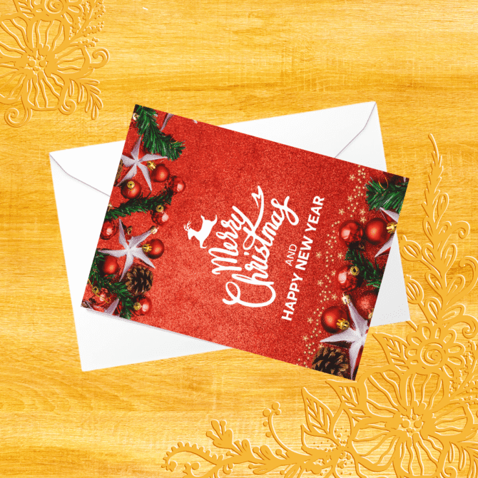 Glittery Merry Christmas & New Year Card- Beautiful Aesthetic Stylish