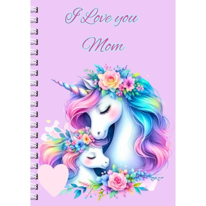 Mother Baby Unicorn Floral Diary Pakistan (A5)/ I love you Mom Notebook
