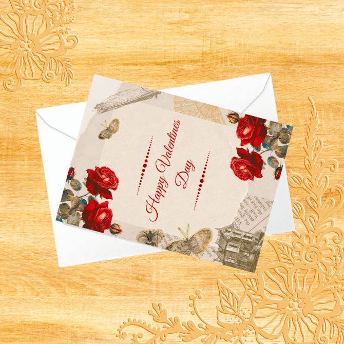 Vintage Valentines Day Card- Beautiful Roses