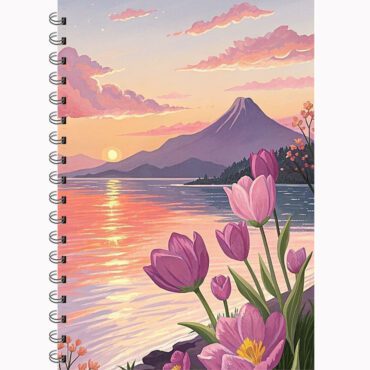 Serene Sunset Landscape Diary – Aesthetic Floral Mountain Journal, Pastel Nature Notebook for Peaceful Writing (A5)