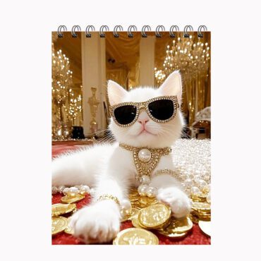 Luxury Rich Cat Pocket Notebook (A6) | Aesthetic Boss Cat Gold Pocket Notepad (A6) Pakistan