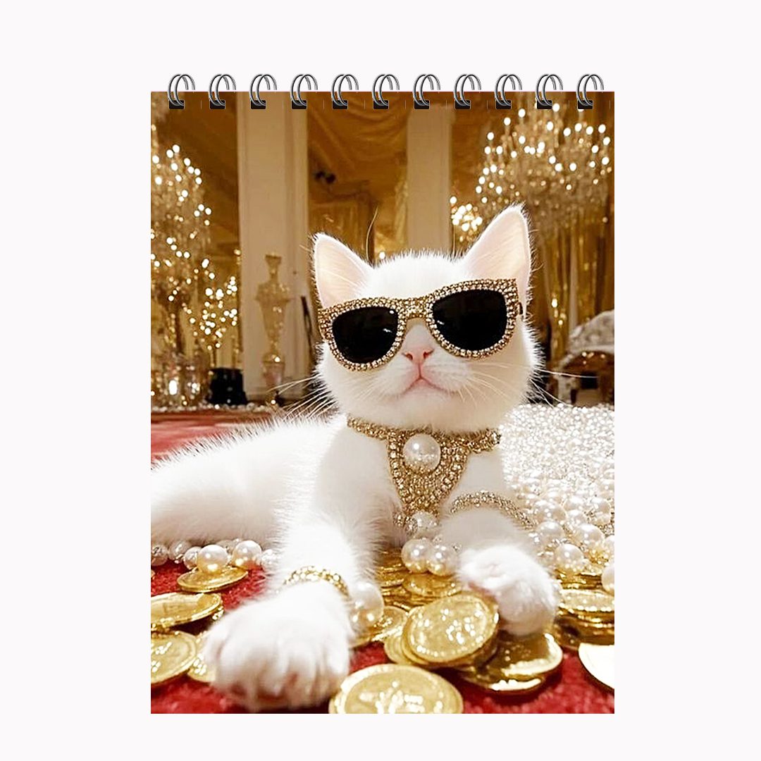 Luxury Rich Cat Pocket Notebook (A6) | Aesthetic Boss Cat Gold Pocket Notepad (A6) Pakistan